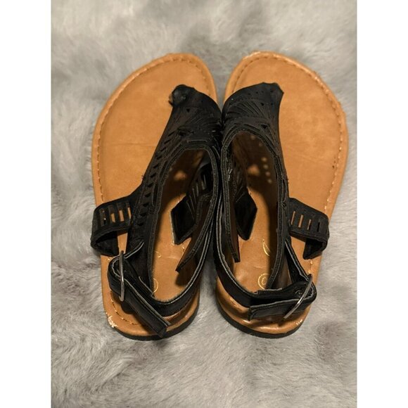Jynx Toddler Girl 10 Black Tan Ankle Gladiator Buckle Sandals - Picture 5 of 9